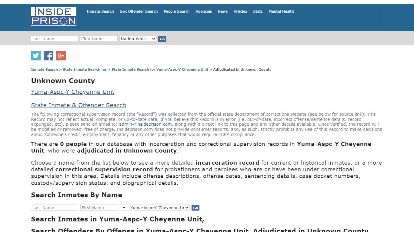 Inmates & Offenders in Yuma-Aspc-Y Cheyenne Unit ...